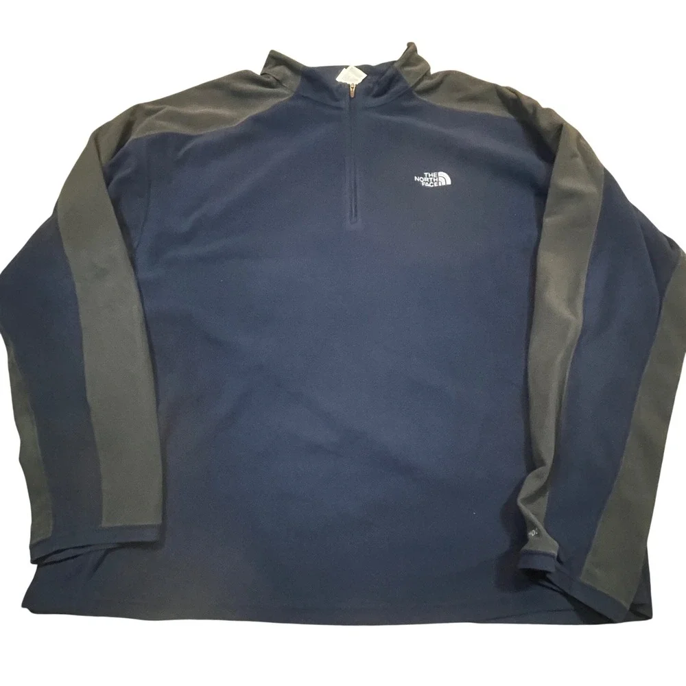 The North Face‎ Mens TKA 100 Fleece Quarter Zip Pullover Navy Blue Grey XXL